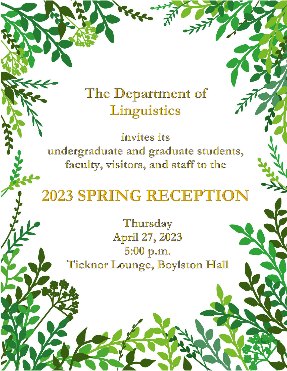 Linguistics Spring Reception flyer