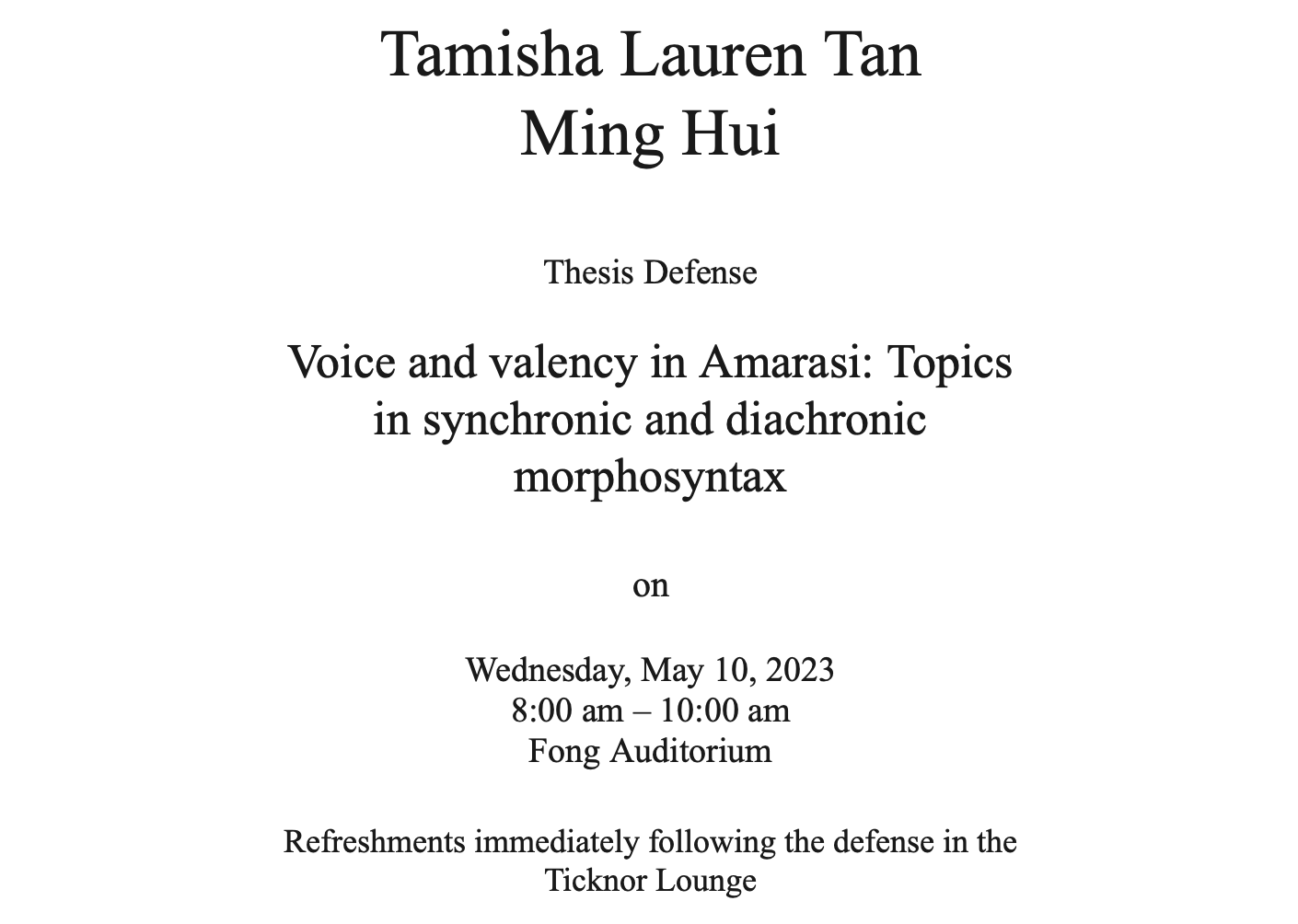 Tamisha Tan Thesis Defense